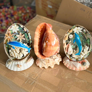 Décoration artisanale en coquillages, sculpture d'art en coquille d'ormeau, dauphin, poisson, bord de mer, cadeau - Product Image 1