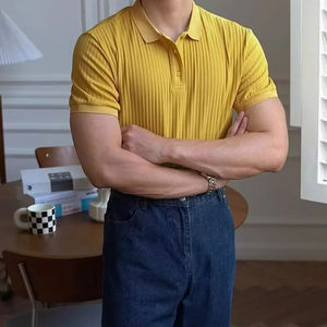 เสื้อโปโลแขนสั้นแนวธุรกิจระบายอากาศสีพื้นเข้ารูปใหม่ฤดูร้อน - Product Image 1