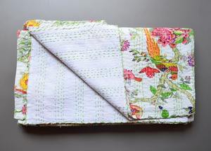 Couvre-lit en lin de couette Kantha fait à la main indien et couvre-lit avec motif solide impression de bloc de main bébé groupe d'âge literie - Product Image 5