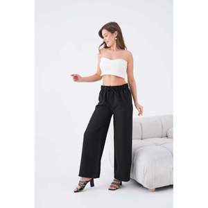 High Quality Women's Comfortable Drawstring Breathable <b>Linen</b>/Cotton Trousers Detailed Pockets Mid Waist Flat Front Design Spring - Product Image 4