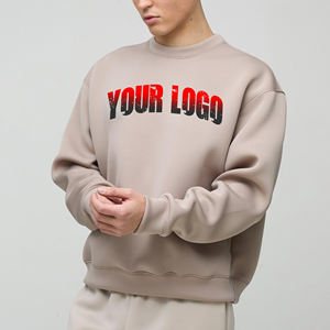Hecho a medida de manga larga de algodón orgánico mezclado en blanco de Color sólido hombro caído cuello redondo estilo Hip Hop sudaderas para hombres - Product Image 4