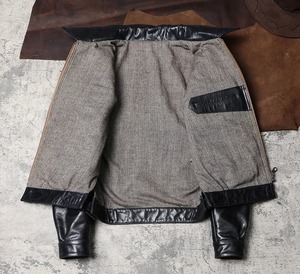 แจ็กเก็ตหนังม้าสีแทนสีน้ำเงินเข้มแจ็คเก็ตหนังม้าปกเอวสูงแจ็กเก็ตหนังเครื่องมือ - Product Image 5