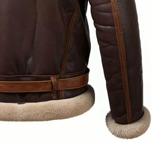 Blouson aviateur en cuir véritable pour homme, col en fausse fourrure, style moto, coupe-vent, fabriqué au Pakistan - Product Image 4
