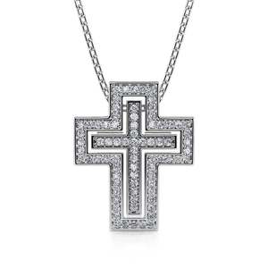 Collier superposé en argent sterling Jeulia Devoted Faith avec deux croix imbriquées séparables - Product Image 1