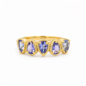 Anillo de Tanzanita con Cinco Perlas para Mujer, Plata de Ley 925, Bisel Punteado, Chapado en Oro Rosa Romántico, Joyería de Diseño - Product Image 5