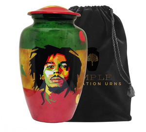 Urne funéraire personnalisée de style européen avec portrait imprimé et motifs artistiques colorés, urne de crémation écologique de 10 pouces - Product Image 1