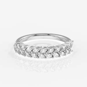 แหวนแต่งงานแบบครึ่งวงประดับมอสซาไนต์ทรงมาร์ควิสสองแถว ดีไซน์ใบไม้สุดอินเทรนด์ ทำจากเงินสเตอร์ลิง แรงบันดาลใจจากธรรมชาติ แหวนหมั้น - Product Image 4