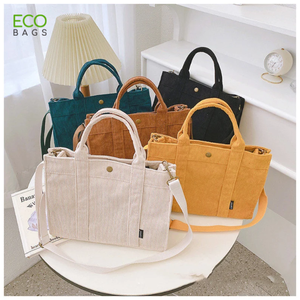 Sac fourre-tout en velours côtelé à bandoulière élégant du fabricant 2023 Fermeture à glissière en polyester Motif de logo personnalisé Trousse à cosmétiques OEM ODM - Product Image 2