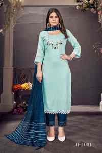 Bonne qualité nouveau 2023 Designer fête porter Viscose soie Kurti pantalon avec Dupatta avec broderie et travail manuel exportateur indien - Product Image 5