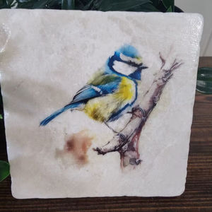 Sous-verres en marbre bleu britannique, décoration rustique pour la maison, oiseau de jardin - Product Image 1