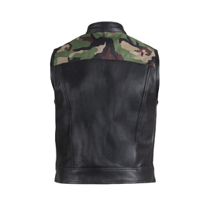 Gilet de motard en cuir véritable pour homme, col en V, fermeture éclair, sans manches, respirant, vêtement d'extérieur d'hiver avec poches - Product Image 3