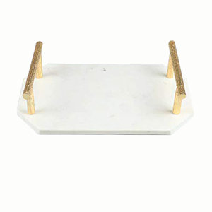Plateau en marbre au design unique, plateau de service pour table, vente en gros, nouveau design, plateau en marbre fait main avec poignée en métal, fabricant - Product Image 3