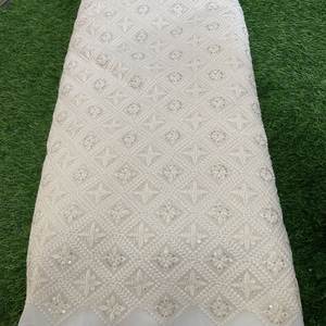 Fourniture directe d'usine fil lourd broderie Viscose Georgette tissus séquence de mariage des exportateurs indiens filles flammé flammé - Product Image 3