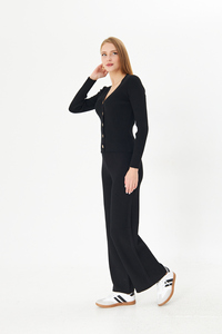 Women's Clothing Casual <b>Buttoned</b> <b>Cardigan</b> Sweater Trousers Two Piece Set Autumn-Winter High Quality Home, Office Knitwear Set - Product Image 4