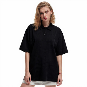 Polo holgado de poliéster y algodón 100% para mujer, Polo holgado para exteriores, Polo negro de gran tamaño de verano para mujer - Product Image 1