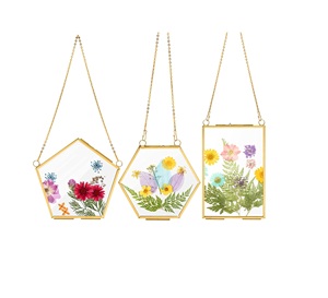 Pressed <b>Leaves</b> Wall Decor Plant Brass Hanging Frame for Display Square - Product Image 3