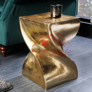 Mesa auxiliar de Metal de aluminio con diseño de curva con acabado dorado para sala de estar, Hotel, muebles de lujo, taburete lateral y mesa de esquina - Product Image 3