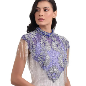 เสื้อคลุมเบอร์เลสก์สุดหรู ปักลายสวยงาม ประดับด้วยลูกปัด สายร้อยเลื่อม ไข่มุก ยาวคลุมพื้น มีบราในตัว ผลิตจากโพลีเอสเตอร์ 100% - Product Image 1