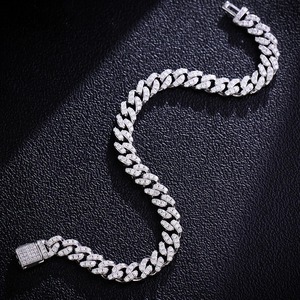 <b>Mens</b> <b>925</b> <b>silver</b> moissanite cuban chain <b>bracelet</b> and necklace 6mm single row stones hip hop custom fine jewelry gift - Product Image 4