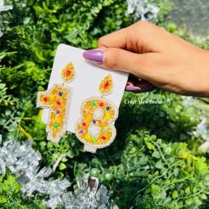 Pendientes de tuerca de cumpleaños clásicos coloridos con cuentas de semillas hechas a mano IGI Certified Women's Birthday Gift Candle, Cake & B'day Girl Earring - Product Image 6