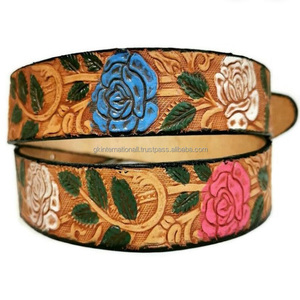 Cinturón de herramientas de cuero occidental de lujo pintado a mano y tallado a mano floral grabado para unisex en todos los tamaños personalizados colores y diseños - Product Image 1