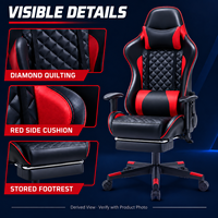 Chaise de jeu moderne en PVC matelassé noir et rouge avec repose-pieds réglable et coussin lombaire pour bureaux à domicile, salles d'étude et salles de jeu