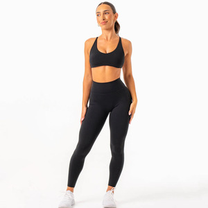 Conjuntos negros de alta calidad OEM para mujer, conjunto de 2 piezas, mallas ajustadas para mujer, el último ajuste de cintura alta con pretina trasera en forma de V - Product Image 1
