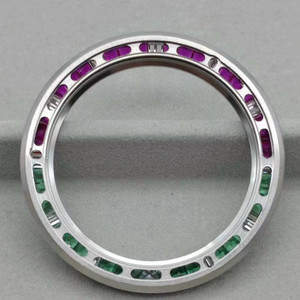 Luxira Jewels Handmade Stainless Steel Moissanite Two-Tone Gemstone <b>Watch</b> Bezel <b>Ring</b> Emerald Ruby Inlay Fluted Edge 40mm - Product Image 2