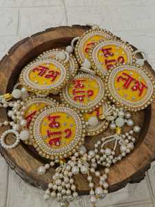 Shubh Labh Hanging Pair Gota Pearl Ganpati Decor Home Temple Indian Festival Wall Hanging Diwali Navratri Housewarming Puja Gift - Product Image 3