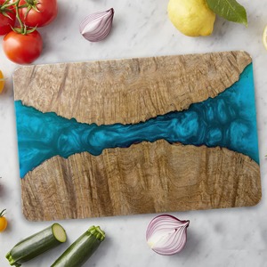 Tabla Multiusos de Resina Azul con Diseño de Olas Modernas, Ideal para Cocina, Exhibición de Mesa y Fotografía de Alimentos, Procedente de la India - Product Image 5