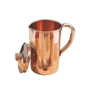 Meilleur vendeur Fabricant Carafe à eau en cuivre pur 1000 ml Écologique Pichet artisanal avec couvercle et poignée pour boire et stocker - Product Image 1