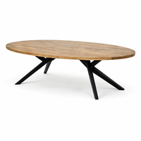 Table à manger ovale pliante en bois massif faite à la main |   Design Industriel Antique |   Plusieurs tailles et couleurs pour appartement, maison, restaurant
