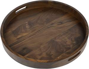 Plateau de service en bois au design moderne, poignée en métal, durable, écologique, décoratif, pour le petit-déjeuner, le thé, le café, les desserts, les aliments - Product Image 3