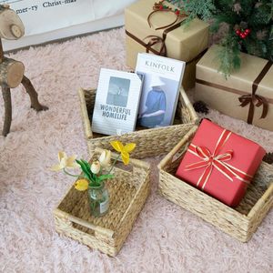 Ensemble de paniers de rangement en jacinthe d'eau, organisateur tressé écologique avec couvercle festonné et poignées en bois, vente en gros - Product Image 3