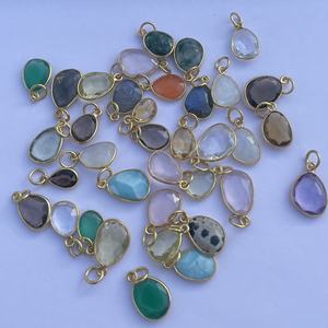 12mm Naturel Rose Violet Noir Bleu Orange Pierres À Facettes Collier Pendentifs Lunette Plaqué Or Micron Argent Sterling 925 - Product Image 1