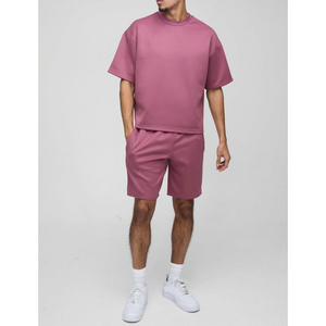 Novedad de verano al por mayor, conjuntos de pantalones cortos informales para hombre, conjuntos de 2 piezas para hombre, Camiseta con hombros caídos, manga corta y pantalones cortos con cordón para hombre - Product Image 3