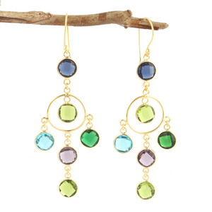 ต่างหูหลากสีสีต่างหูควอตซ์แบบหยดน้ำสีผสมรูปทรงกลมต่างหูทองเหลือง18K ชุบทอง18K - Product Image 1