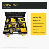Ensemble d'outils électriques sans fil 4-en-1 à batterie, perceuse, clé à chocs, meuleuse d'angle, modèle TR123, étui rigide