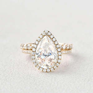 ชุดแหวนเพชรโมอิสสีเงิน925วินเทจฮาโลแพร์แบบไม่มีสีสำหรับผู้หญิง - Product Image 6