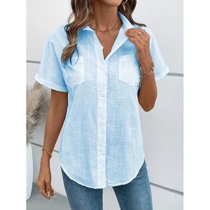Camisa de Manga Corta con Cuello y Botones para Mujer, 34977 - Azul - Product Image 2