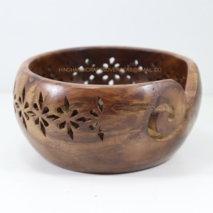 Handcrafted Eco-Friendly Round Wood Yarn Storage <b>Bowl</b> Unique Art Style Knitter's Handicraft Model Crafted Wooden <b>Bowl</b> - Product Image 2