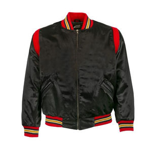 แจ็คเก็ตบอมเบอร์ผ้าซาตินแฟชั่นใหม่ปี 2025 สำหรับผู้ชาย สีสปริงแบบกำหนดเอง แขนเสื้อยืดหยุ่นแบบริบ ป้องกันลม ระบายอากาศได้ดี แจ็คเก็ตผู้ชายด้านหน้า - Product Image 1