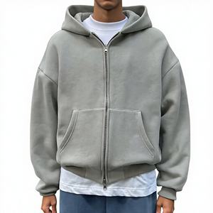 Sweat à capuche zippé oversize en coton épais 600 g/m² pour homme, coupe courte, double fermeture éclair, personnalisable - Product Image 1