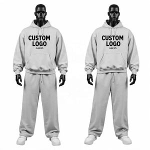 Pantalon de survêtement évasé personnalisé de haute qualité 450gsm en polaire baggy 100% coton et ensemble de survêtement à capuche zippé pour hommes - Product Image 1