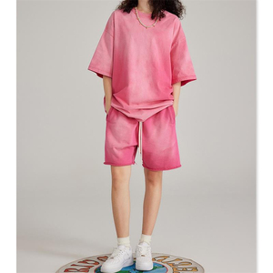 Hot Fashion <b>Acid</b> Wash Short Selves <b>Drop</b> Shoulder Casual Wear Sets for Men 2025 hoodie short Sun faded Tracksuits for men's - Product Image 3