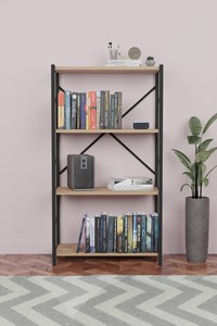Étagère industrielle à 4 niveaux avec étagères en bois, structure métallique, support de rangement autoportant pour salon, bureau à domicile, design moderne - Product Image 5