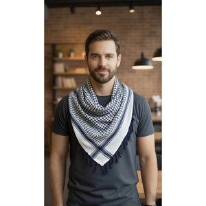 Navy Blue and White Cotton Soft Woven Keffiyeh Head <b>Scarf</b> 90 X 90 cm <b>Square</b> Ethnic <b>Scarf</b> with Digital Print Accessory Shawl - Product Image 2