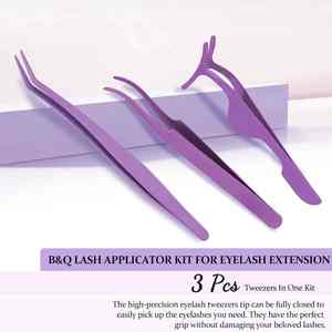 Hexa Care 3 pièces ensemble d'outils applicateur de cils Kit de pince à cils violet pour faux cils bricolage Extension de cils outil de beauté OEM - Product Image 3