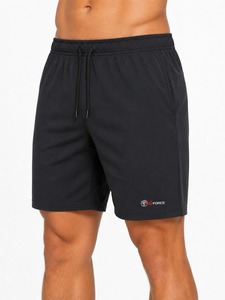 Shorts pour hommes noirs à séchage rapide avec cordon de serrage, taille mi-haute, décontractés, en polyester tricoté, logo sur le bas du bas du pantalon, à prix abordable - Product Image 3