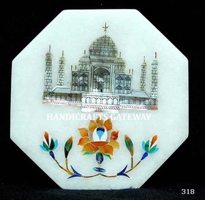 โต๊ะหินอ่อนสีขาวแบบฝังหินอ่อนสีขาวทำมือโต๊ะรับประทานอาหารโต๊ะหินอ่อนทรงแปดเหลี่ยม - Product Image 1